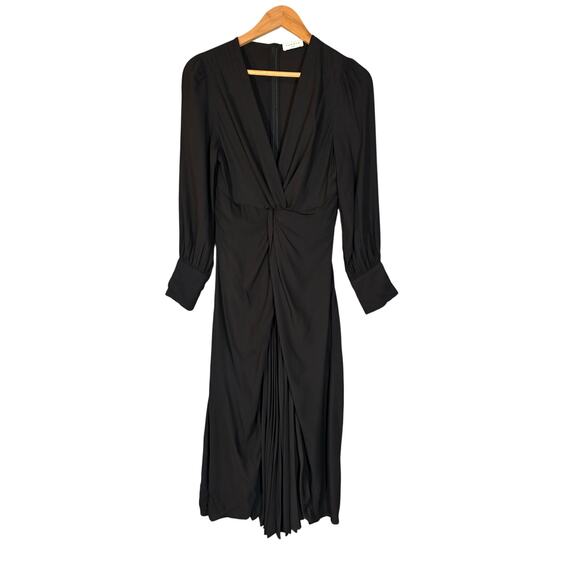 Sandro Paris LBD Black Long Sleeve Wrap Pleated Maxi Dress Luxury Minimalist - Picture 11 of 14
